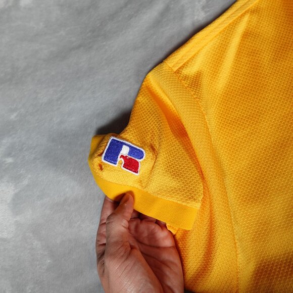 Vintage Russell Athletic Tilt Racing Team Jersey Shirt Mens 2XL Slim Fit Gold - Picture 6 of 8